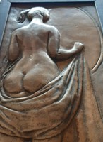 Pátzay Mária: Tükörben, hatalmas bronz dombormű, 8.5 kg, 62 x 31 cm