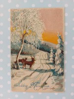 Old postcard 1933 Christmas postcard deer snowy forest