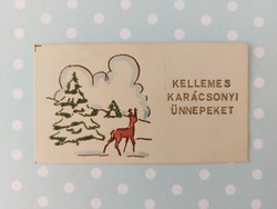 Old mini postcard Christmas greeting card deer