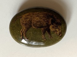 Wild boar hunting paperweight desk ornament