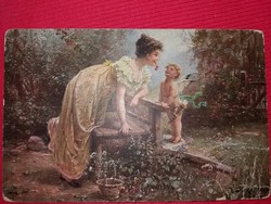 Antique 1906 scene postcard with cupid and girl in Vojvodina written in pancsovo according to the pictures
