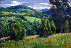 István Kastaly (1892-1991) sunny landscape in the beech 1954