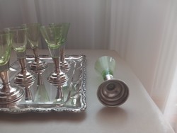 Silver tray with 6 liqueur glasses with silver bases