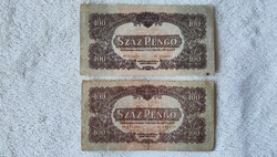 1944-es Vörös Hadsereg 100 pengő (VF) | 2 db bankjegy