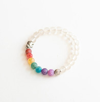 Chakra bracelet - elephant and lotus pattern with metal beads - crystal / glass beads