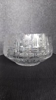 Crystal glass bowl/fruit offering, thick-walled, with a dense polished pattern, 12.5 x 18 cm, 2330 gr.