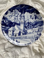 Gyönyörű 1992 - es gyűjtői Karácsonyi falitányér - Bavaria Echt cobalt