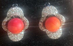 Silver-coral earrings - Hungarian metal, master marked 925 fineness