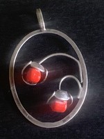 Silver pendant with coral beads without markings