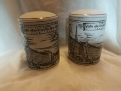 Jubilee porcelain jar with lid, two identical designs and sizes.
