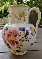 Antique Zsolnay ceramic jug, jar with colorful hand-painted flowers