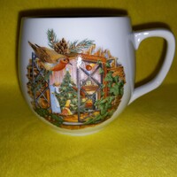 Czechoslovak porcelain mug with a Christmas pattern. Coffee, tea, cocoa mug.