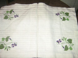 Beautiful violet hand embroidered woven tablecloth runner