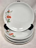 Set of 6 plain porcelain cookie plates with poppies.