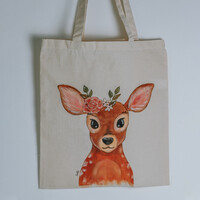 Forest animal painted canvas bag - deer