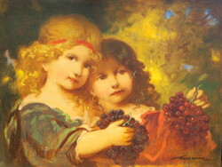 Veress Zoltan: two little girls with grapes