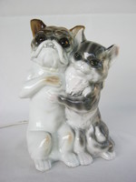 Retro ... Porcelain lamp dog and cat are two good friends