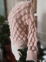 Olasz 38-as púder színű, különleges kötött moher gyapjú, mohair pulóver
