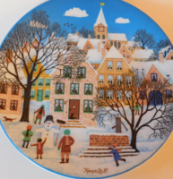 Schrinding Bavaria karácsonyi tányér bájos téli életképpel, 1981