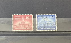 Independence 10 cents and monticello 20 cents us stamps