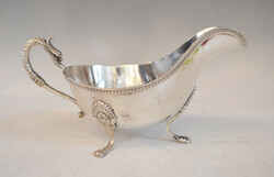 Silver sauce spout with stylized swan tongs