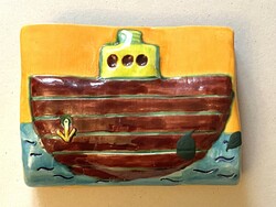 Evaporator for children's room steamboat and sea painted retro ceramic pot
