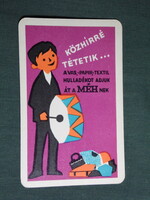 Kártyanaptár, MÉH hulladék kezelő vállalat ,grafikai rajzos,1966