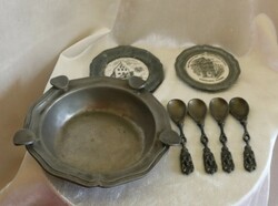 Tin marked set ashtray-2 wall murals-4 decorative spoons beautiful pieces