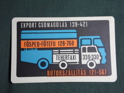 Card calendar, fősped - főtefu freight taxi, Budapest, 1969