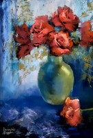 Rózsák, pasztell festmény paszpartuval, keretben, üveg alatt