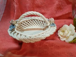 Handmade wicker, rosy porcelain basket