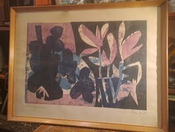 KUNT ERNŐ: AUTUMN STILL LIFE 1971 WOODCUT