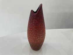 Zsolnay crackled shrink-glaze red eosin vase designed by Turkish János modern retro mid century