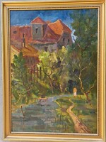 Károly Biró oil painting, priest mill. Oil, canvas.