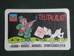 Kártyanaptár,Unitechnika,sport,vadász,horgászbolt,Budapest,grafikai rajzos,humoros, 1980