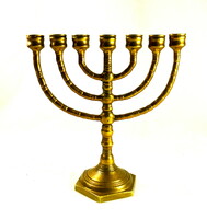 Solid copper Judaica candle holder - menorah!