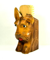 Retro carved dog figural wall shoe brush with brush holder!