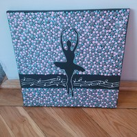 New! Ballerina hand-painted, 30x30cm, made with a dotting technique on a stretched canvas