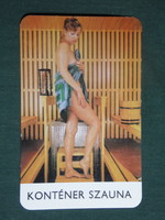 Card calendar, container sauna, golden ear, crayfish, erotic female nude model, 1979