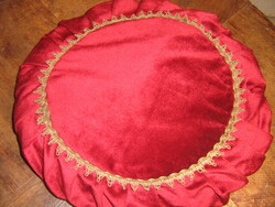 Wonderful raffled burgundy round velvet cushion cover