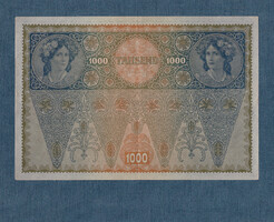 1000 Korona 1902 II. Kiadás Deutschösterreich bélyegzéssel hátoldal Ornament