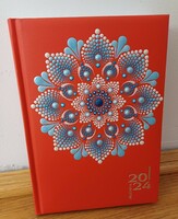 Hand-painted red blue 2024 deadline diary / calendar with mandala decoration a5 daily