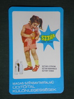 Card calendar, star soft drinks, Budapest spirits company, little girl model, 1979
