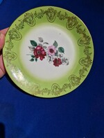 M Z Cseh zöld szélű arany mintás virágos tányér