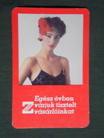 Card calendar, green company, erotic female model, 1986