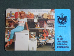Card calendar, Hajdú county industrial goods shops, Debrecen, erotic female model, 1983