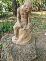 Sztankó Gyula Ungvári szobrászművész terrakotta szobra fiú madárkával szignált