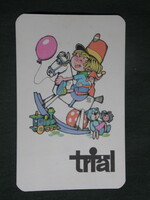 Card calendar, trial, sports, toy store, hobby store, Budapest, graphic, cartoon, Foky Otto, 1989