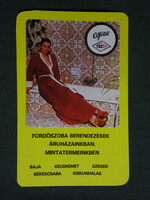 Card calendar, Alföldi tüzép, Baja, Kiskunhalas, Szeged, erotic female model, 1983