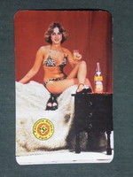 Card calendar, pearl soft drink, Pécs brewery, erotic female model, 1983